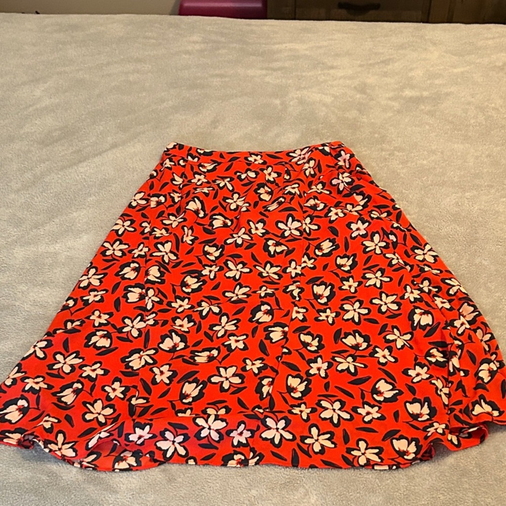 Who What Wear Red Floral A-Line Skirt Midi